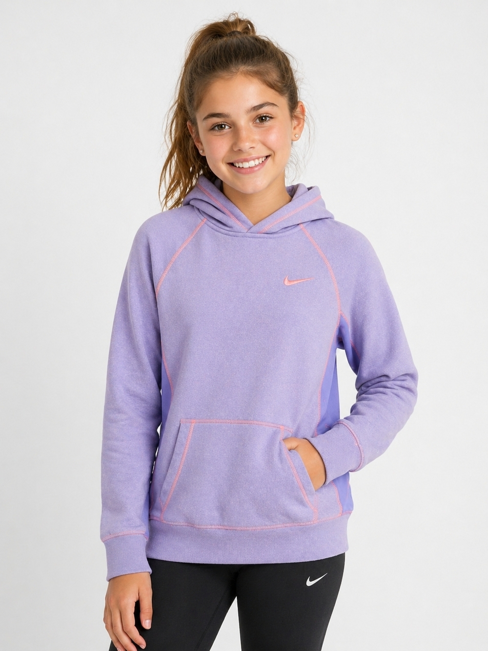 Nike Girls' Purple Pullover Hoodie - Lavender with Pink Accent